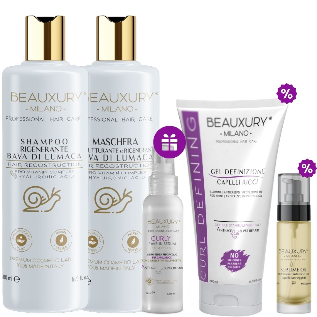 Kit Ricostruzione Ricci 500ML: Shampoo + Maschera + Curly Leave In + Gel Proteico + Sublime Oil | ProVitaminComplex Bundle