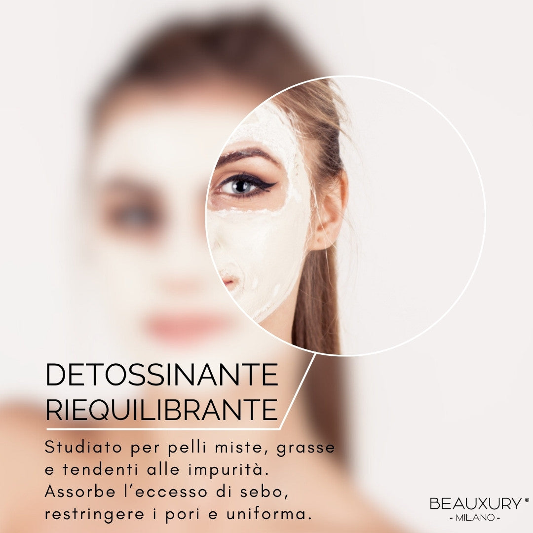Maschera Viso Purificante 100ml Beauxury Milano - Detox, Idratante e Illuminante con Argilla Bianca, Niacinamide e Estratti Botanici