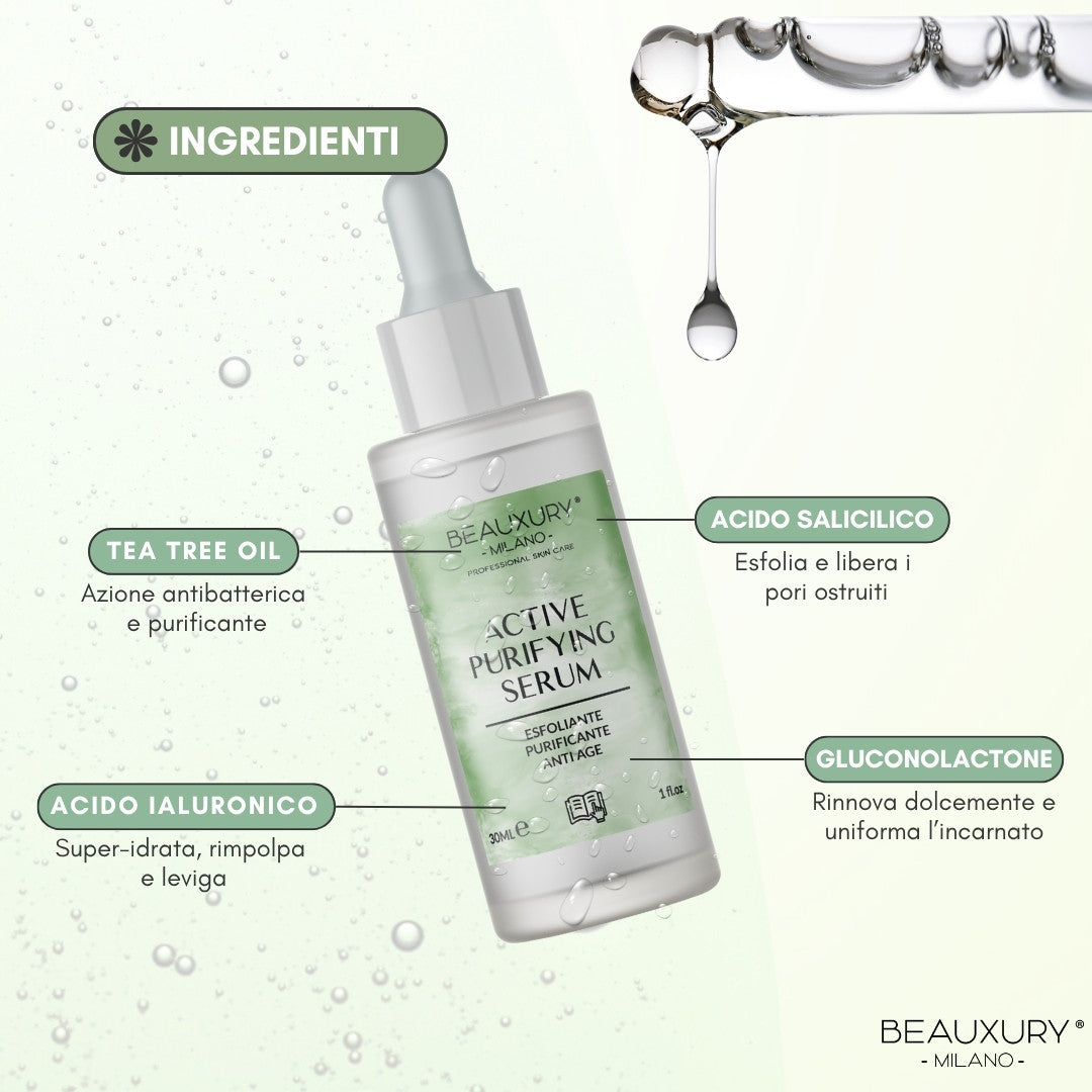 Kit Tris Purificante Viso Beauxury Milano – Mousse, Siero e Maschera per Pelli Grasse e Impure – Azione Detox, Opacizzante e Anti-Imperfezioni