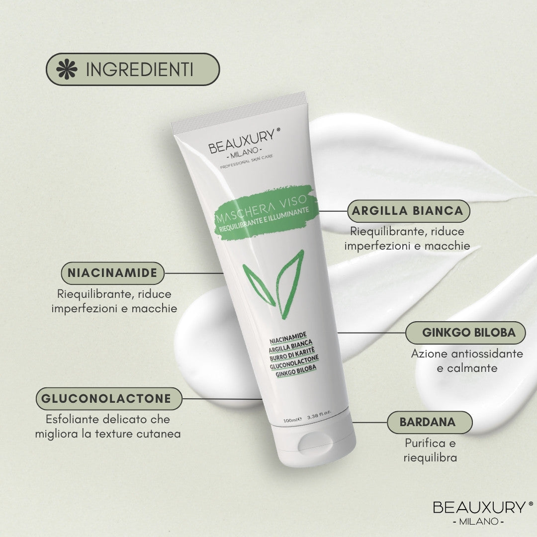 Kit Tris Purificante Viso Beauxury Milano – Mousse, Siero e Maschera per Pelli Grasse e Impure – Azione Detox, Opacizzante e Anti-Imperfezioni