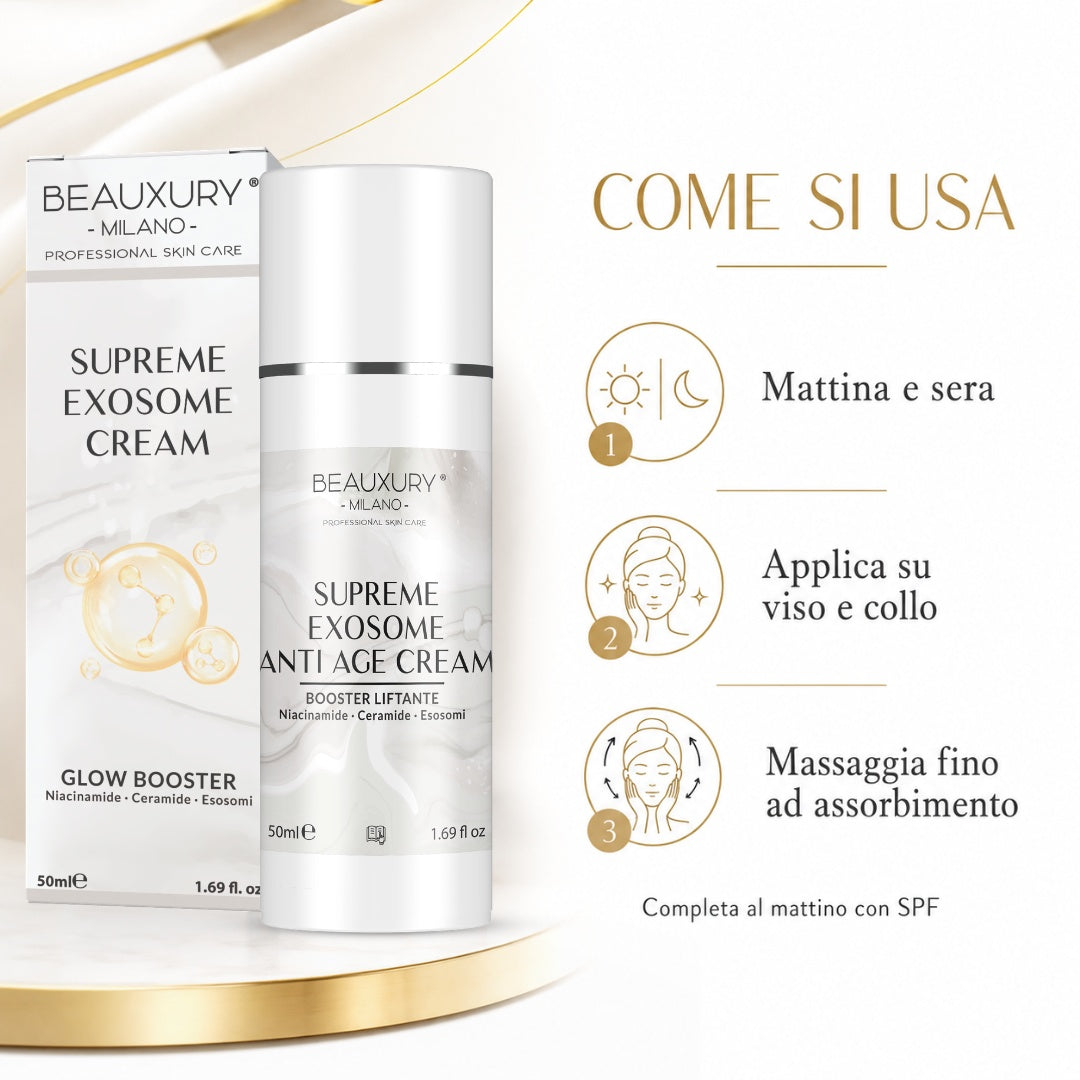 Crema Viso Antiage Booster Esosomi 50 ml – Niacinamide, Ceramidi, Acido Ialuronico e Centella per Pelle più Liscia, Compatta e Luminosa