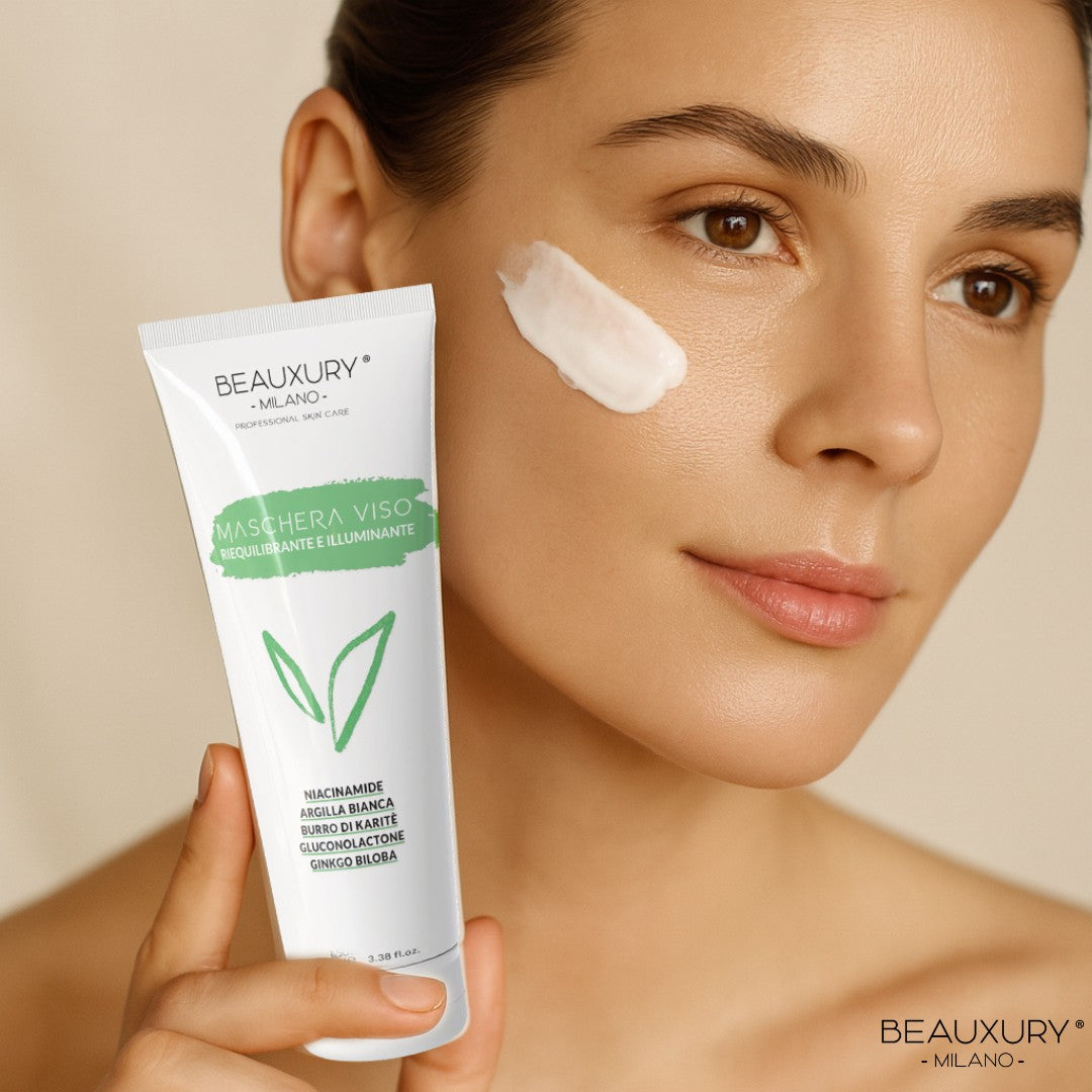 Maschera Viso Purificante 100ml Beauxury Milano - Detox, Idratante e Illuminante con Argilla Bianca, Niacinamide e Estratti Botanici