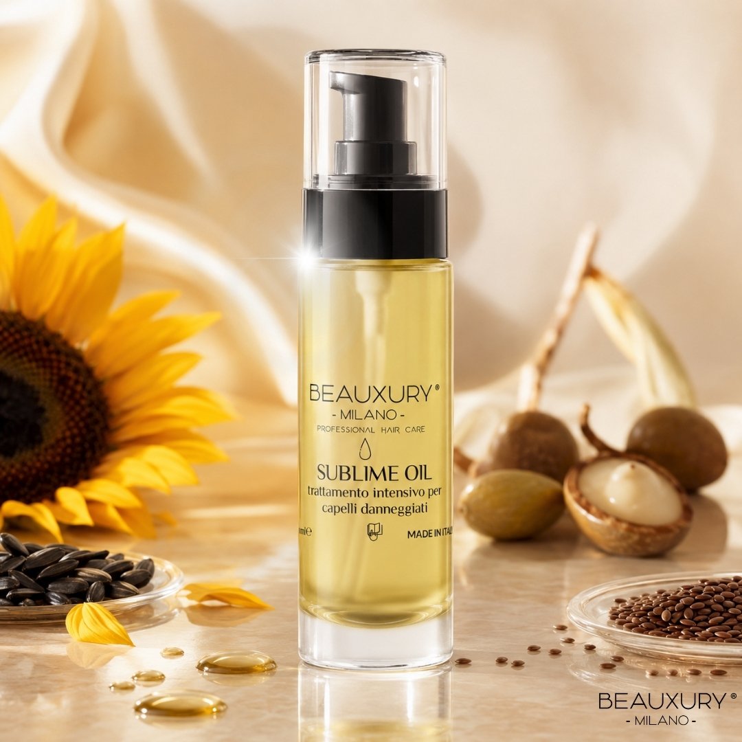 Sublime Oil Beauxury Milano 50ml – Olio Capelli Danneggiati, Nutriente, Illuminante e Anti-Crespo | con Ceramide NP, Proteine del Grano e Oli Pregiati