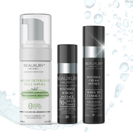 Kit Bava di Lumaca: Mousse, Siero e Crema Kit AntiAge Pelli Giovani, Impure, Riequilibrante, Liftante