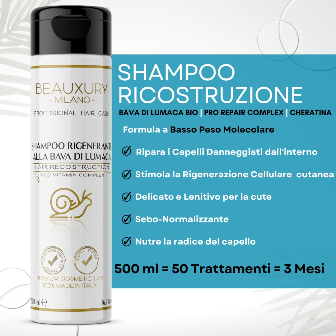 Shampoo Ricostruzione Capelli Danneggiati 500 ML – Beauxury Milano
