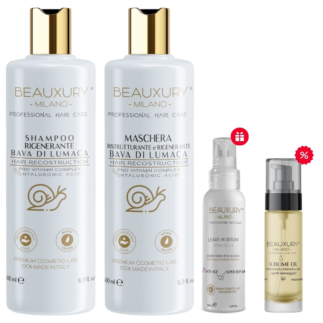 Kit Ricostruzione 500ML con Leave In e Sublime Oil per Capelli Danneggiati Lisci e Mossi | Pro Vitamin Complex Bundle