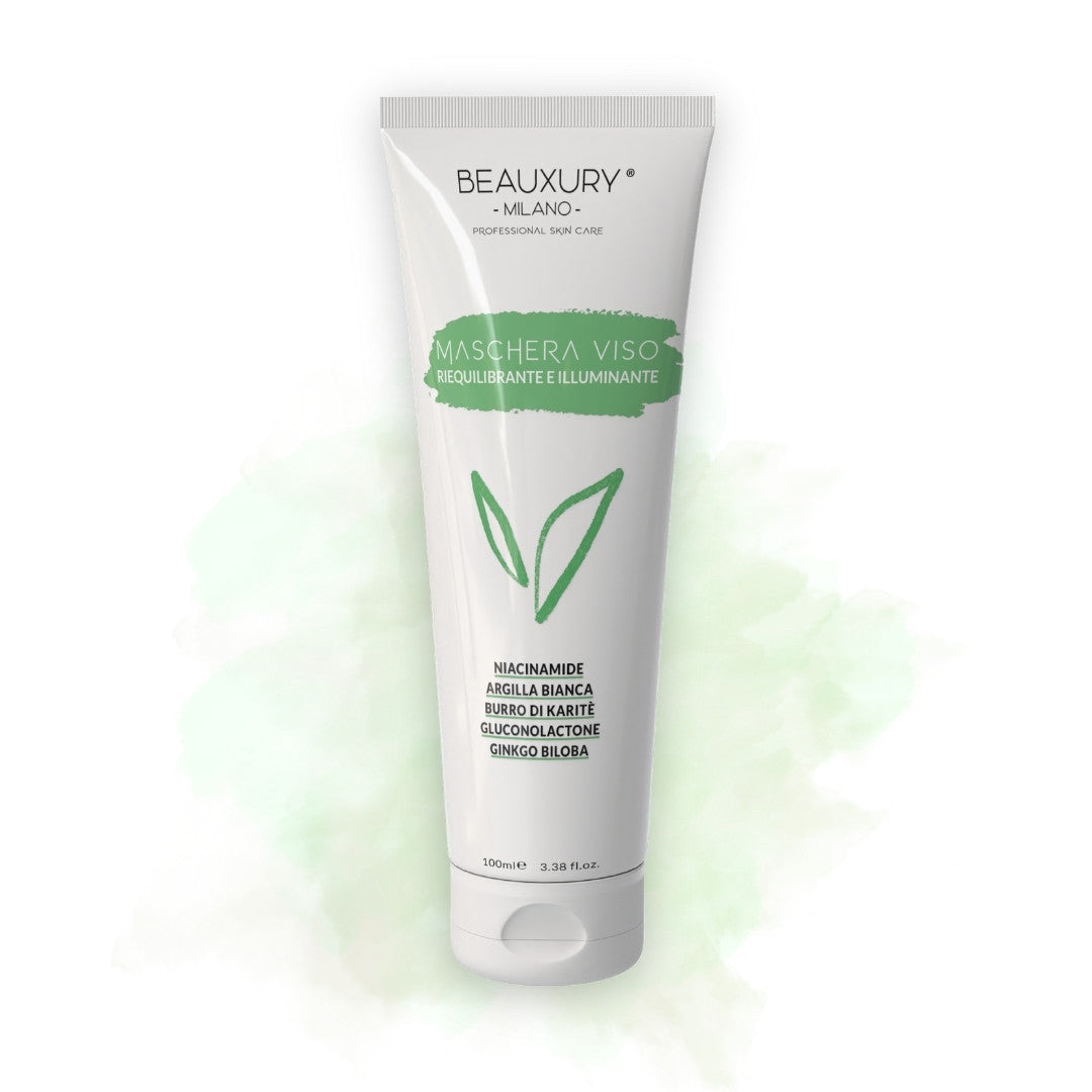 Maschera Viso Purificante 100ml Beauxury Milano - Detox, Idratante e Illuminante con Argilla Bianca, Niacinamide e Estratti Botanici