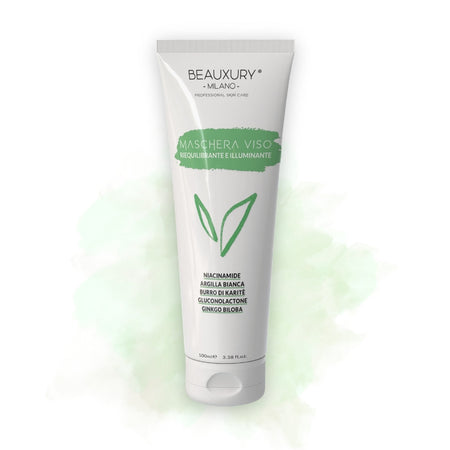 Maschera Viso Purificante 100ml Beauxury Milano - Detox, Idratante e Illuminante con Argilla Bianca, Niacinamide e Estratti Botanici
