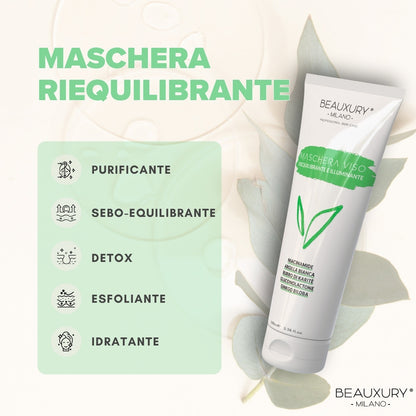 Kit Tris Purificante Viso Beauxury Milano – Mousse, Siero e Maschera per Pelli Grasse e Impure – Azione Detox, Opacizzante e Anti-Imperfezioni