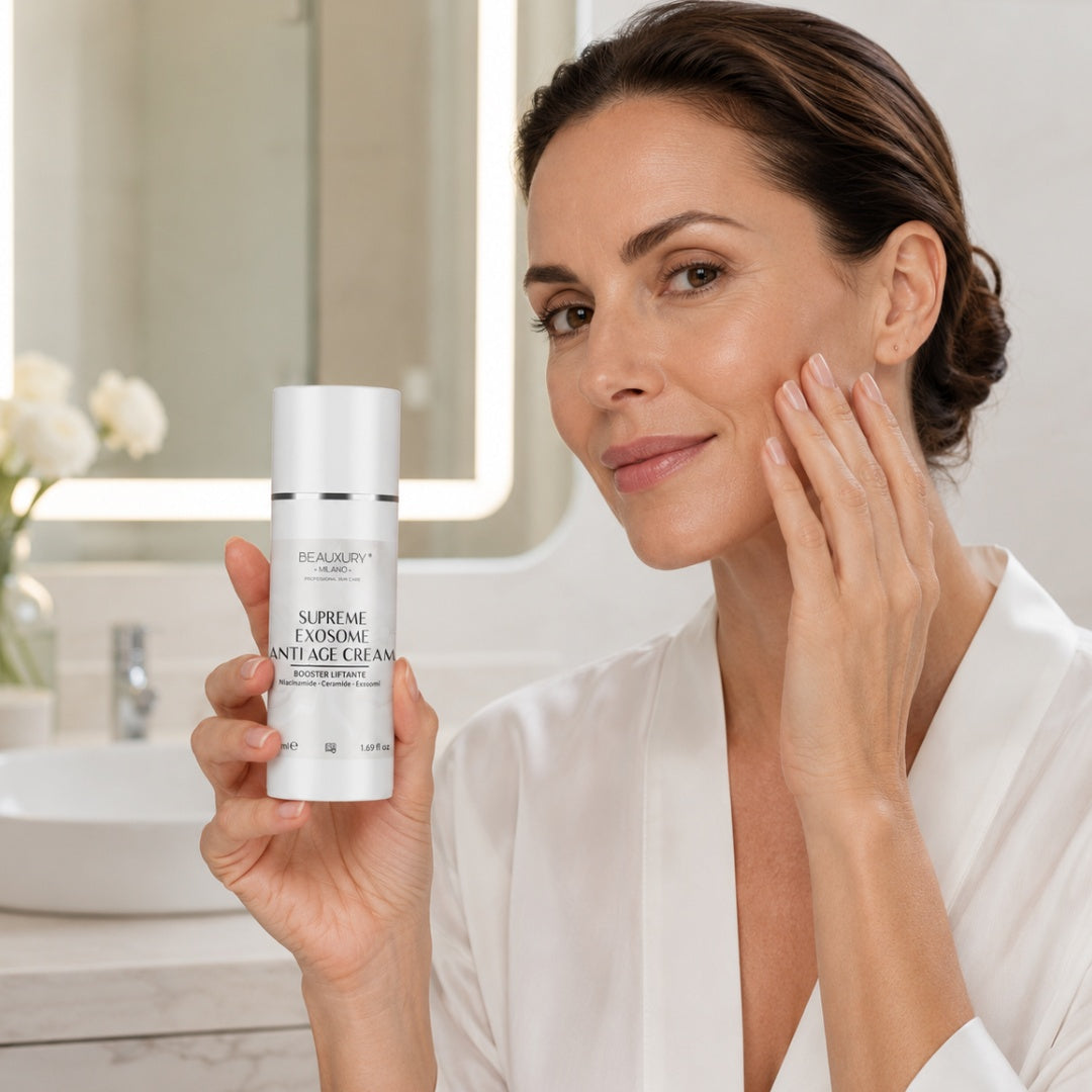 Crema Viso Antiage Booster Esosomi 50 ml – Niacinamide, Ceramidi, Acido Ialuronico e Centella per Pelle più Liscia, Compatta e Luminosa