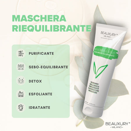 Maschera Viso Purificante 100ml Beauxury Milano - Detox, Idratante e Illuminante con Argilla Bianca, Niacinamide e Estratti Botanici