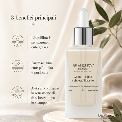 Siero Cute Sebonormalizzante 50 ml Beauxury Milano – Trattamento Leave-In per Cute Grassa con Niacinamide, Piroctone Olamine, Zinco e Tea Tree