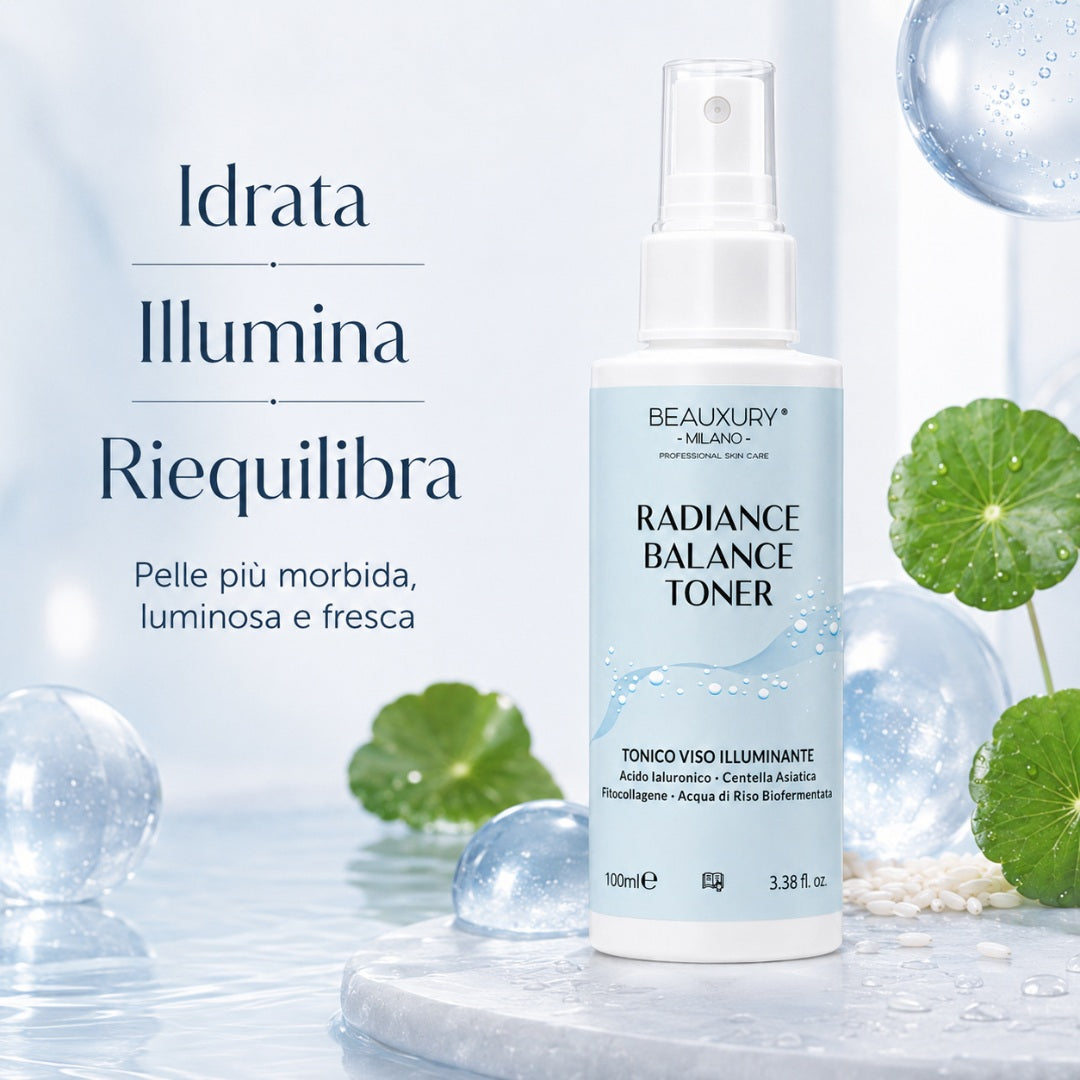 Tonico Viso Idratante Illuminante - Radiance Balance Toner 100 ml –  con Acido Ialuronico, Betaina, Centella Asiatica e Fermenti