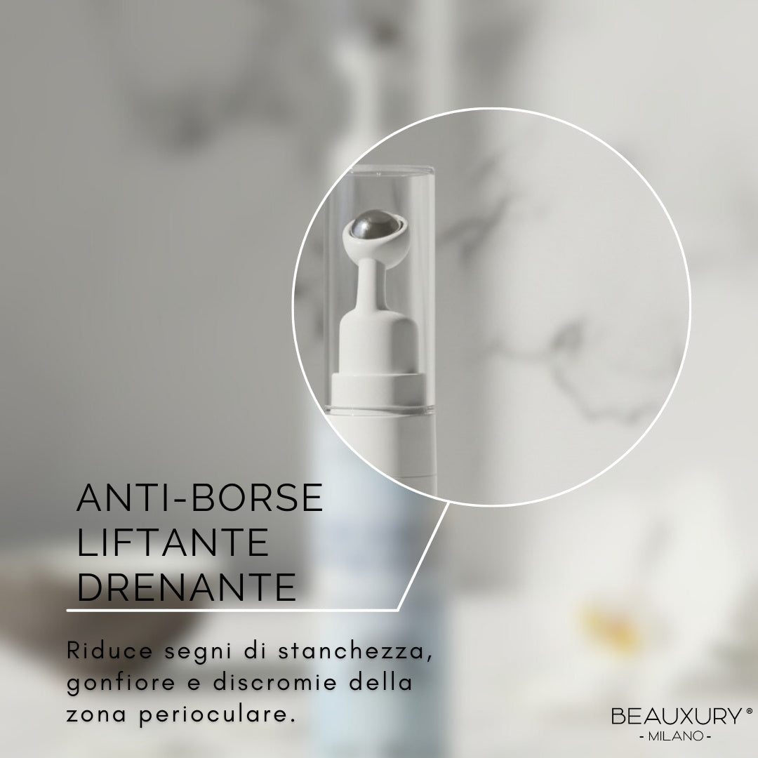 Crema Contorno Occhi Anti-Borse e Occhiaie 15 ml Beauxury Milano con Caffeina, Niacinamide, Acido Ialuronico e Peptidi