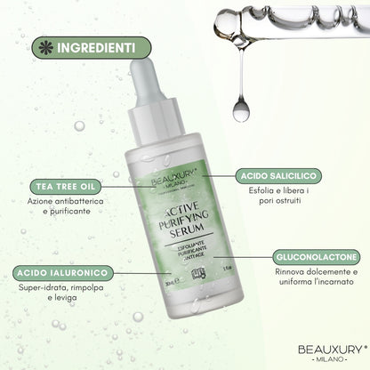 Kit Tris Purificante Viso Beauxury Milano – Mousse, Siero e Maschera per Pelli Grasse e Impure – Azione Detox, Opacizzante e Anti-Imperfezioni