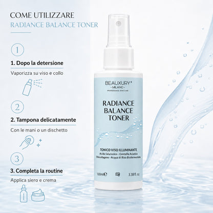 Tonico Viso Idratante Illuminante - Radiance Balance Toner 100 ml –  con Acido Ialuronico, Betaina, Centella Asiatica e Fermenti