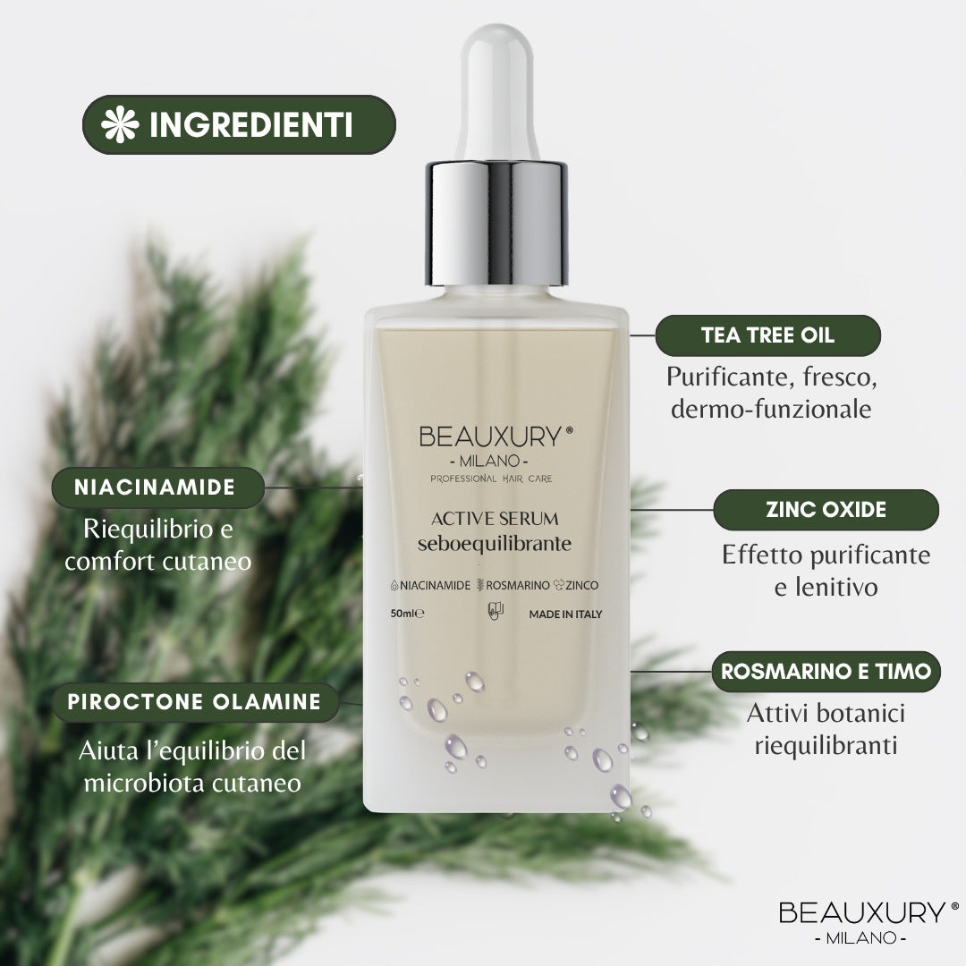 Siero Cute Sebonormalizzante 50 ml Beauxury Milano – Trattamento Leave-In per Cute Grassa con Niacinamide, Piroctone Olamine, Zinco e Tea Tree