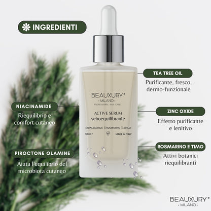 Siero Cute Sebonormalizzante 50 ml Beauxury Milano – Trattamento Leave-In per Cute Grassa con Niacinamide, Piroctone Olamine, Zinco e Tea Tree
