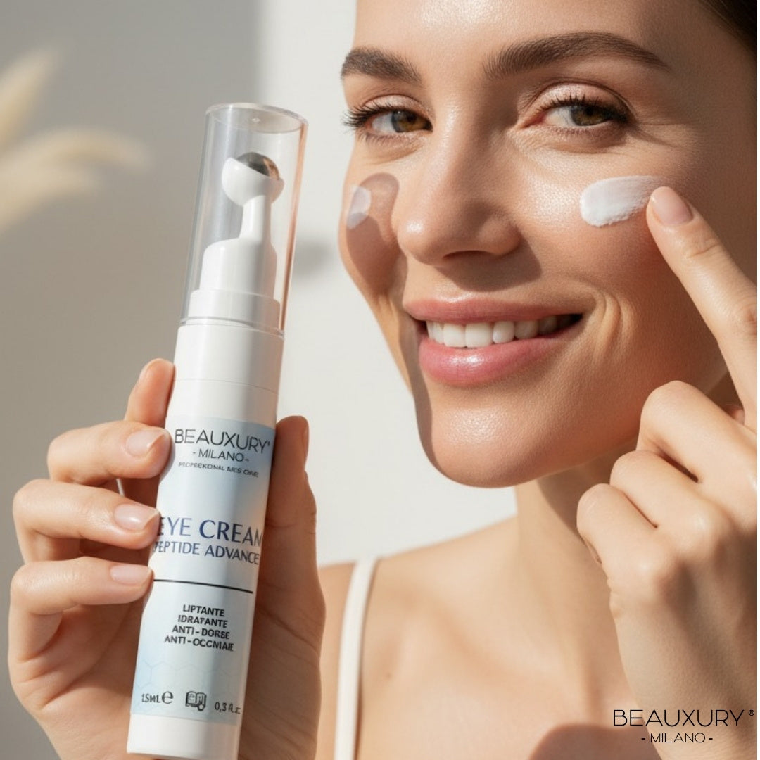 Crema Contorno Occhi Anti-Borse e Occhiaie 15 ml Beauxury Milano con Caffeina, Niacinamide, Acido Ialuronico e Peptidi