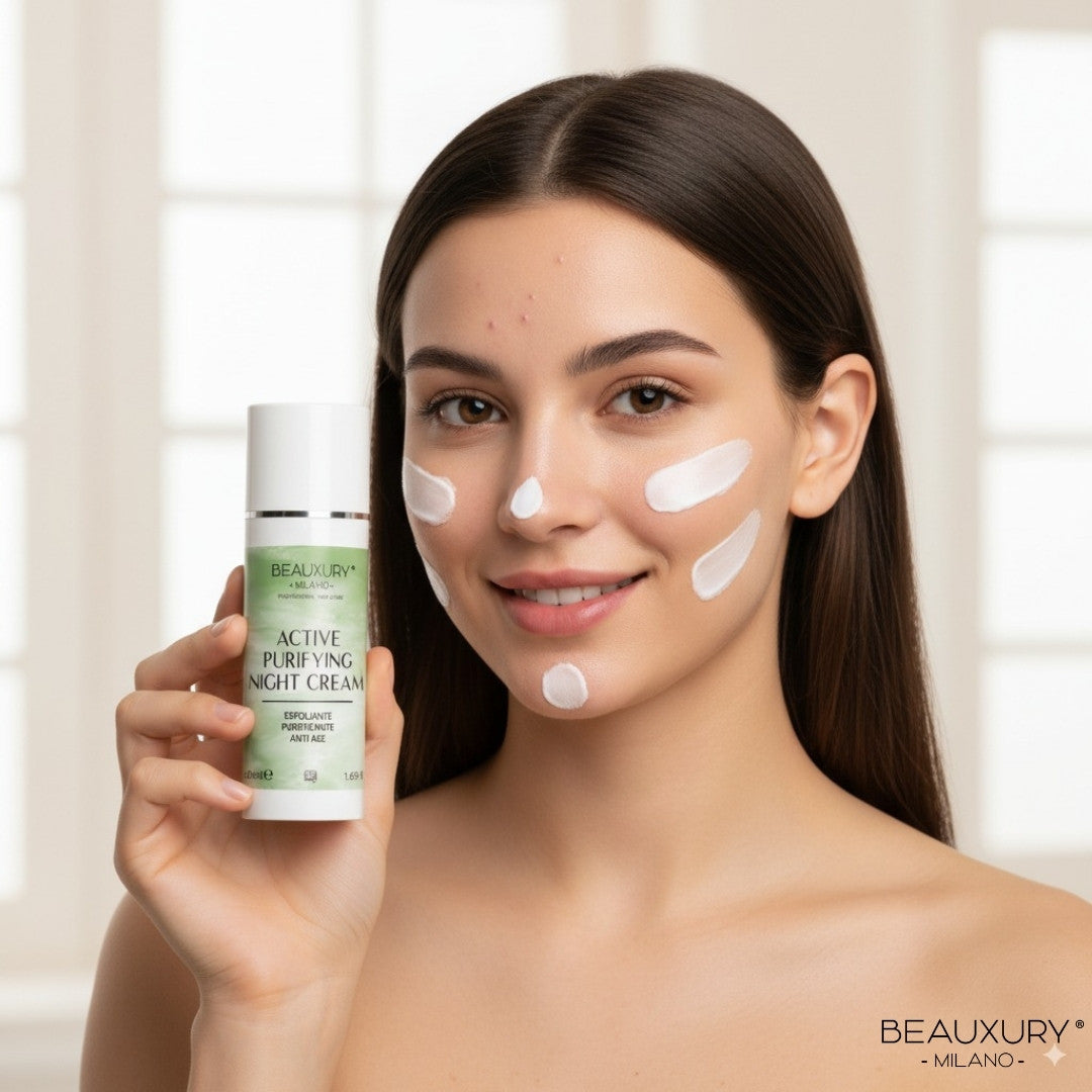 Crema Notte Purificante Beauxury Milano 50ml – Trattamento Viso Anti-Impurità con Niacinamide, Tea Tree e Acido Azelaico