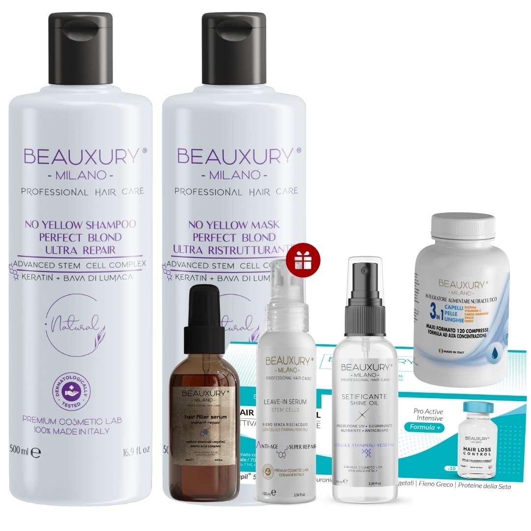 Trattamento Ricostruzione No Yellow con Filler Serum e Fiale Anticaduta Procapil 5% | Ricostruzione Intensiva | Bundle Kit Promozionale | Biotina | Pro Vitamin Complex