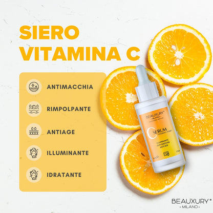 Kit Tris Antimacchia Vitamina C Beauxury Milano - Kit Antiage Illuminante con Siero Vitamina C, Crema Giorno SPF30 e Crema Notte Collagene - Schiarisce Macchie e Iperpigmentazione Viso