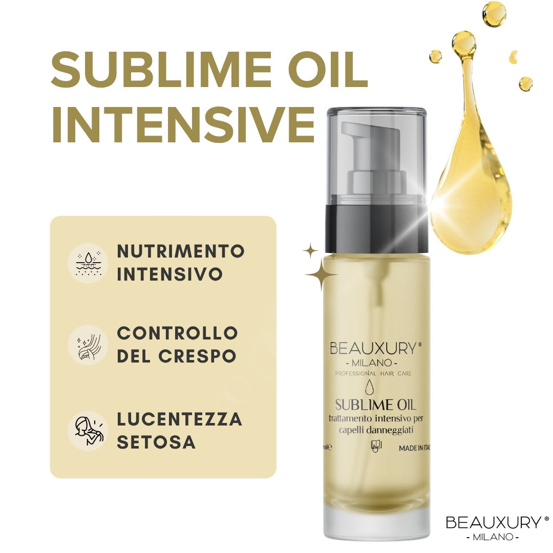 Sublime Oil Beauxury Milano 50ml – Olio Capelli Danneggiati, Nutriente, Illuminante e Anti-Crespo | con Ceramide NP, Proteine del Grano e Oli Pregiati