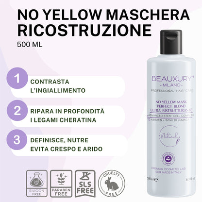 Kit Ricostruzione No Yellow Ricci: Shampoo + Maschera + Curly Leave In + Gel Definizione + Setificante Shine Oil | ProVitaminComplex Bundle