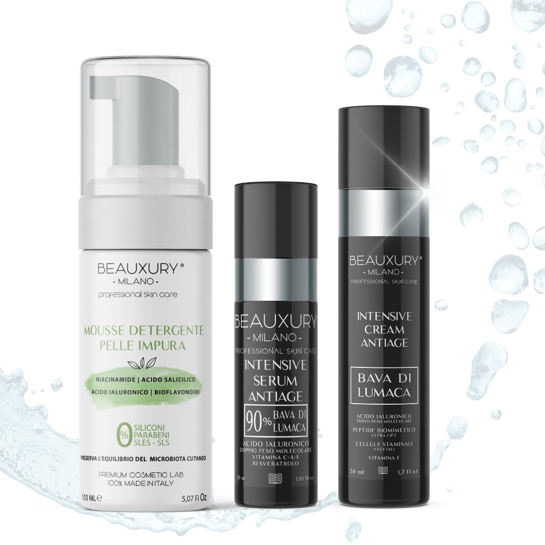Kit Bava di Lumaca: Mousse, Siero e Crema Kit AntiAge Pelli Giovani, Impure, Riequilibrante, Liftante