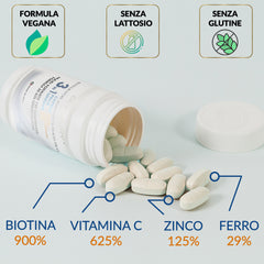 Integratore Capelli Pelle Unghie 3 in 1 | Biotina 900% Vitamina C 625% | Cardo Mariano Zinco Ferro